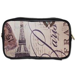 Vintage Scripts Floral Scripts Butterfly Eiffel Tower Vintage Paris Fashion Travel Toiletry Bag (two Sides)