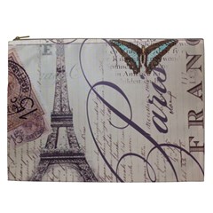 Vintage Scripts Floral Scripts Butterfly Eiffel Tower Vintage Paris Fashion Cosmetic Bag (xxl)