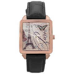 Vintage Scripts Floral Scripts Butterfly Eiffel Tower Vintage Paris Fashion Rose Gold Leather Watch  by chicelegantboutique