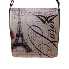 Vintage Scripts Floral Scripts Butterfly Eiffel Tower Vintage Paris Fashion Flap Closure Messenger Bag (large) by chicelegantboutique