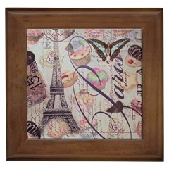 French Pastry Vintage Scripts Floral Scripts Butterfly Eiffel Tower Vintage Paris Fashion Framed Ceramic Tile by chicelegantboutique