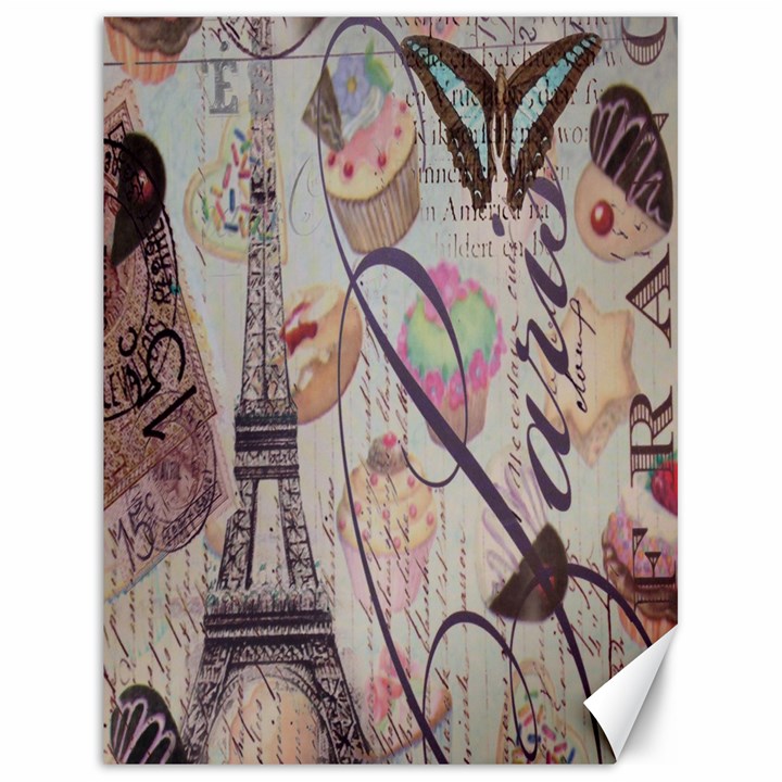 French Pastry Vintage Scripts Floral Scripts Butterfly Eiffel Tower Vintage Paris Fashion Canvas 18  x 24  (Unframed)