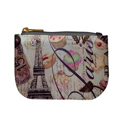 French Pastry Vintage Scripts Floral Scripts Butterfly Eiffel Tower Vintage Paris Fashion Coin Change Purse