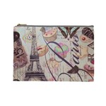 French Pastry Vintage Scripts Floral Scripts Butterfly Eiffel Tower Vintage Paris Fashion Cosmetic Bag (Large) Front