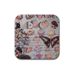 French Pastry Vintage Scripts Floral Scripts Butterfly Eiffel Tower Vintage Paris Fashion Drink Coaster (square)