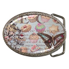 French Pastry Vintage Scripts Floral Scripts Butterfly Eiffel Tower Vintage Paris Fashion Belt Buckle (Oval)