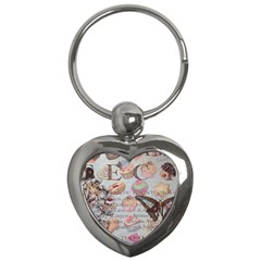 French Pastry Vintage Scripts Floral Scripts Butterfly Eiffel Tower Vintage Paris Fashion Key Chain (Heart)