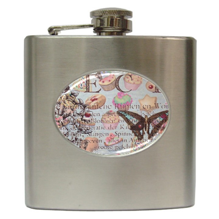 French Pastry Vintage Scripts Floral Scripts Butterfly Eiffel Tower Vintage Paris Fashion Hip Flask