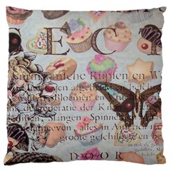 French Pastry Vintage Scripts Floral Scripts Butterfly Eiffel Tower Vintage Paris Fashion Large Cushion Case (Two Sided) 