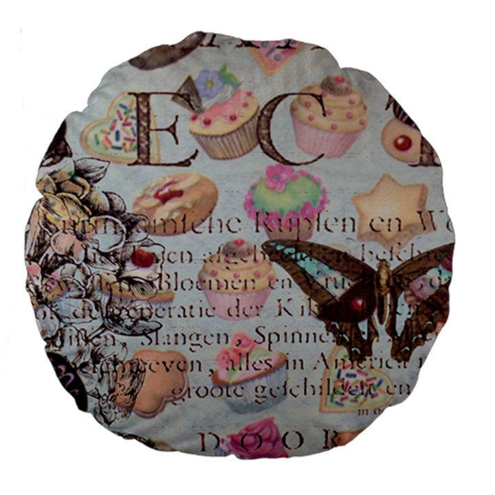 French Pastry Vintage Scripts Floral Scripts Butterfly Eiffel Tower Vintage Paris Fashion 18  Premium Round Cushion 