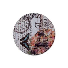 Vintage Clock Blue Butterfly Paris Eiffel Tower Fashion Drink Coasters 4 Pack (round) by chicelegantboutique