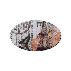 Vintage Clock Blue Butterfly Paris Eiffel Tower Fashion Sticker (oval) by chicelegantboutique