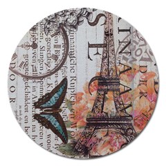 Vintage Clock Blue Butterfly Paris Eiffel Tower Fashion Magnet 5  (round) by chicelegantboutique