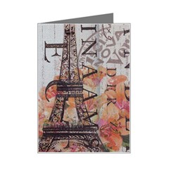 Vintage Clock Blue Butterfly Paris Eiffel Tower Fashion Mini Greeting Card by chicelegantboutique