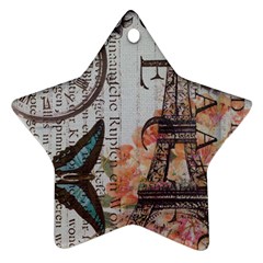 Vintage Clock Blue Butterfly Paris Eiffel Tower Fashion Star Ornament (two Sides) by chicelegantboutique