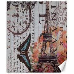 Vintage Clock Blue Butterfly Paris Eiffel Tower Fashion Canvas 20  X 24  (unframed) by chicelegantboutique