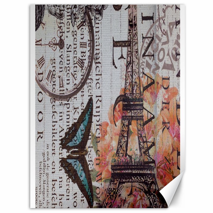 Vintage Clock Blue Butterfly Paris Eiffel Tower Fashion Canvas 36  x 48  (Unframed)