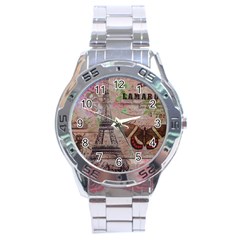 Girly Bee Crown  Butterfly Paris Eiffel Tower Fashion Stainless Steel Watch (Men s)