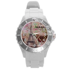 Girly Bee Crown  Butterfly Paris Eiffel Tower Fashion Plastic Sport Watch (large)