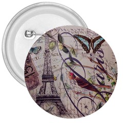 Paris Eiffel Tower Vintage Bird Butterfly French Botanical Art 3  Button by chicelegantboutique