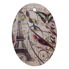 Paris Eiffel Tower Vintage Bird Butterfly French Botanical Art Oval Ornament