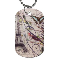 Paris Eiffel Tower Vintage Bird Butterfly French Botanical Art Dog Tag (Two-sided) 