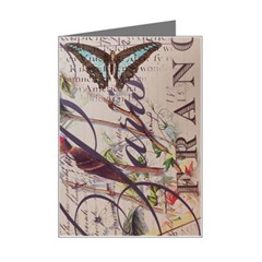 Paris Eiffel Tower Vintage Bird Butterfly French Botanical Art Mini Greeting Card