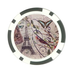 Paris Eiffel Tower Vintage Bird Butterfly French Botanical Art Poker Chip