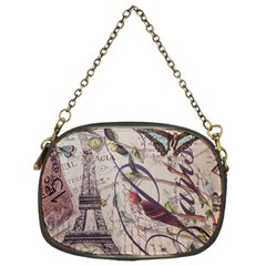 Paris Eiffel Tower Vintage Bird Butterfly French Botanical Art Chain Purse (One Side)