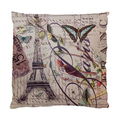 Paris Eiffel Tower Vintage Bird Butterfly French Botanical Art Cushion Case (Two Sided) 