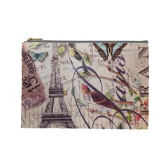 Paris Eiffel Tower Vintage Bird Butterfly French Botanical Art Cosmetic Bag (large)
