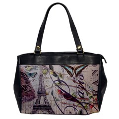 Paris Eiffel Tower Vintage Bird Butterfly French Botanical Art Oversize Office Handbag (One Side)