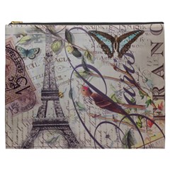 Paris Eiffel Tower Vintage Bird Butterfly French Botanical Art Cosmetic Bag (xxxl) by chicelegantboutique