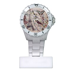 Paris Eiffel Tower Vintage Bird Butterfly French Botanical Art Nurses Watch