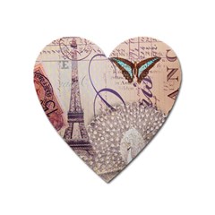 White Peacock Paris Eiffel Tower Vintage Bird Butterfly French Botanical Art Magnet (heart) by chicelegantboutique