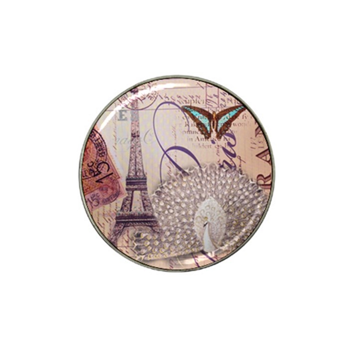 White Peacock Paris Eiffel Tower Vintage Bird Butterfly French Botanical Art Golf Ball Marker (for Hat Clip)