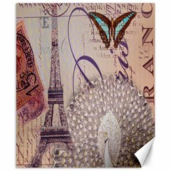 White Peacock Paris Eiffel Tower Vintage Bird Butterfly French Botanical Art Canvas 8  X 10  (unframed) by chicelegantboutique