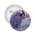 French Scripts  Purple Peacock Floral Paris Decor 2.25  Button Front