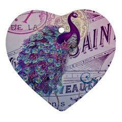 French Scripts  Purple Peacock Floral Paris Decor Heart Ornament by chicelegantboutique