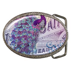 French Scripts  Purple Peacock Floral Paris Decor Belt Buckle (oval) by chicelegantboutique