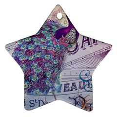 French Scripts  Purple Peacock Floral Paris Decor Star Ornament (two Sides) by chicelegantboutique