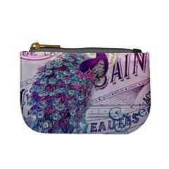 French Scripts  Purple Peacock Floral Paris Decor Coin Change Purse by chicelegantboutique