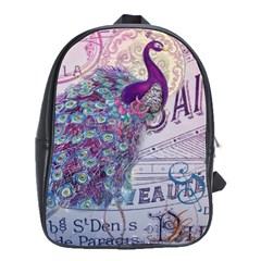 French Scripts  Purple Peacock Floral Paris Decor School Bag (large)