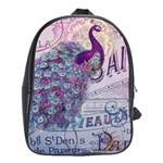 French Scripts  Purple Peacock Floral Paris Decor School Bag (Large) Front