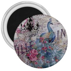 French Vintage Chandelier Blue Peacock Floral Paris Decor 3  Button Magnet by chicelegantboutique