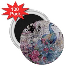 French Vintage Chandelier Blue Peacock Floral Paris Decor 2 25  Button Magnet (100 Pack) by chicelegantboutique