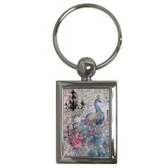 French Vintage Chandelier Blue Peacock Floral Paris Decor Key Chain (rectangle) by chicelegantboutique