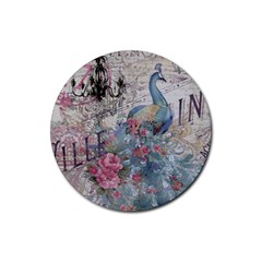 French Vintage Chandelier Blue Peacock Floral Paris Decor Drink Coaster (round) by chicelegantboutique