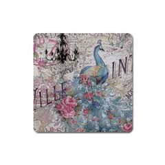 French Vintage Chandelier Blue Peacock Floral Paris Decor Magnet (square) by chicelegantboutique