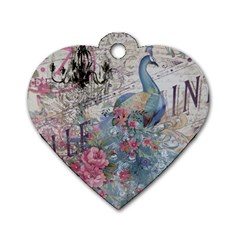 French Vintage Chandelier Blue Peacock Floral Paris Decor Dog Tag Heart (two Sided) by chicelegantboutique